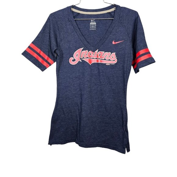 💎Nike Cleveland Indians V Neck Baseball Pull Over T-Shirt - Picture 1 of 8